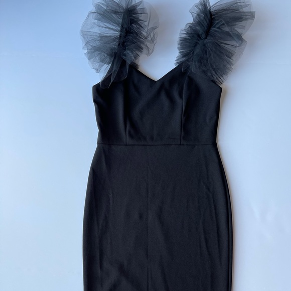 LINE 6IX BLACK SPAGHETTI STRAP TULLE SLEEVE DRESS - Picture 4 of 12